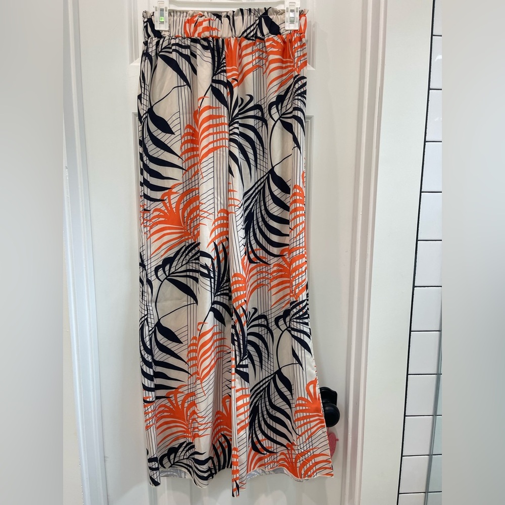 SHEIN Orange and Black Leaf Print Wide Leg Pants
